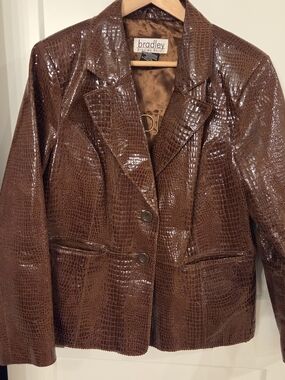 Bradley Bayou Brown Croc Embossed Leather Blazer Jacket XL Y2K Luxe Western